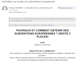 Email B2B vu dans le volet de lecture vertical